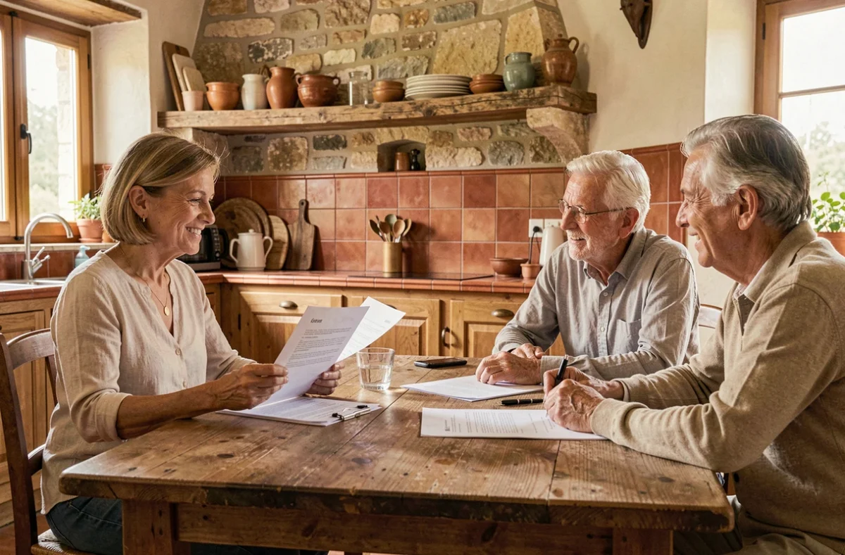 Conseillère d'Aide au Top en réunion de mise en relation avec un couple de propriétaires pour des services à domicile dans le Gard