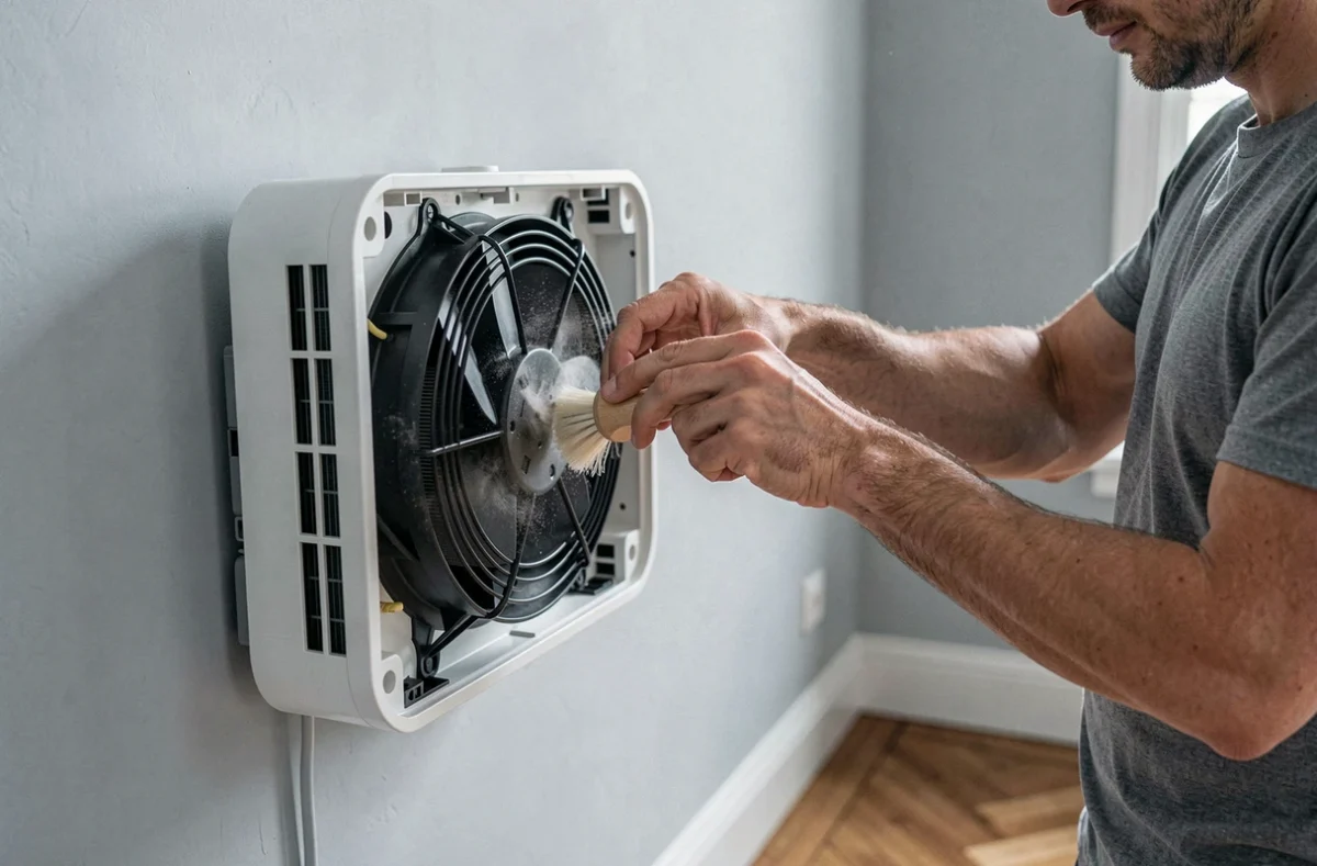 Entretien du filtre d'une pompe à chaleur air-air en été dans un appartement français