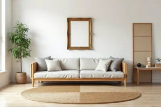 Salon japonisant avec tapis mal positionné et erreurs de décoration qui brisent l'effet zen