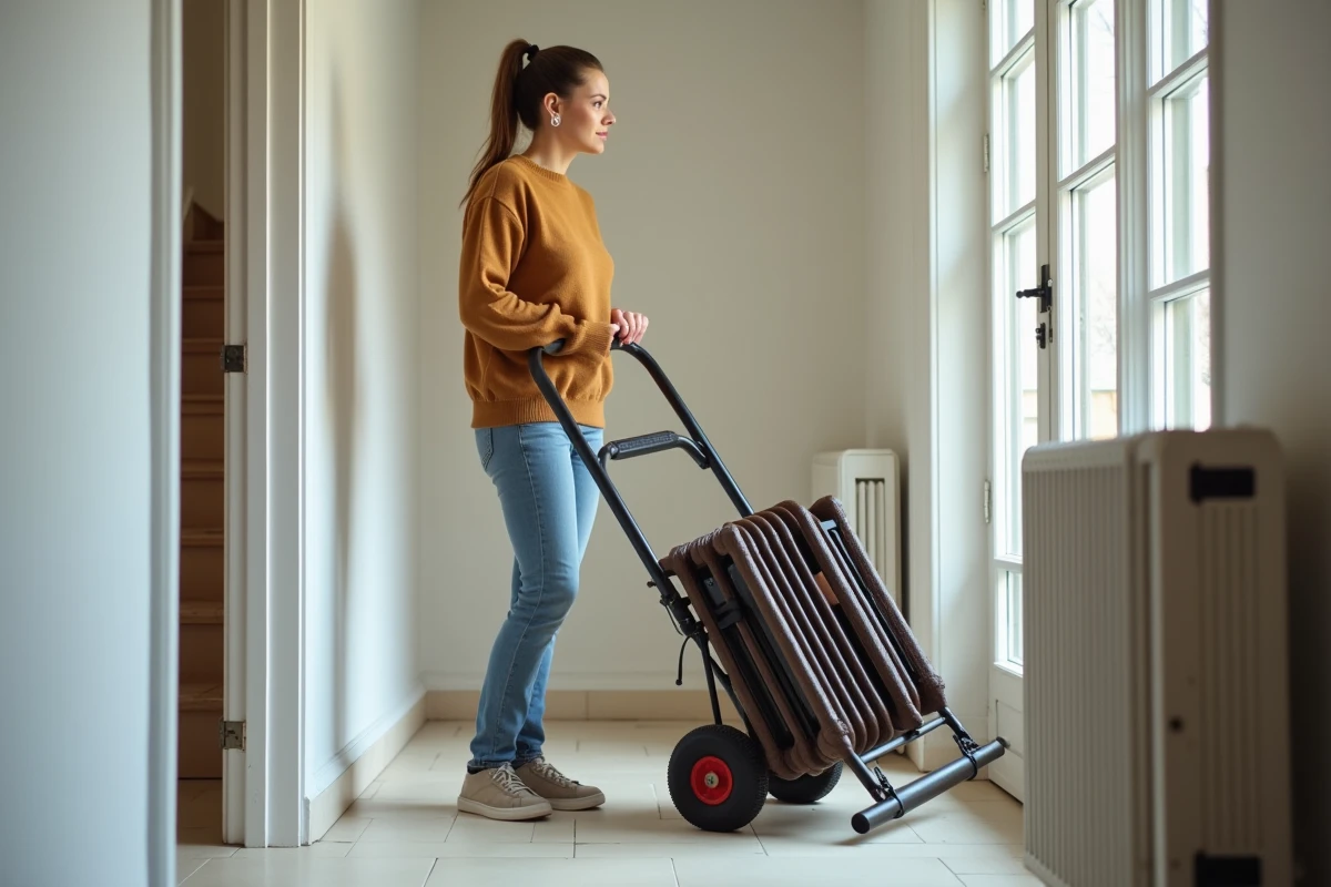 Femme en train de préparer un radiateur dans un intérieur moderne