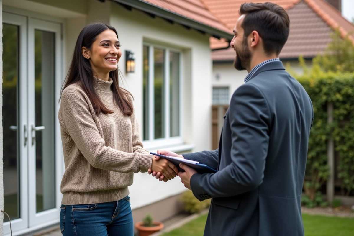 Femme souriante serrant la main d