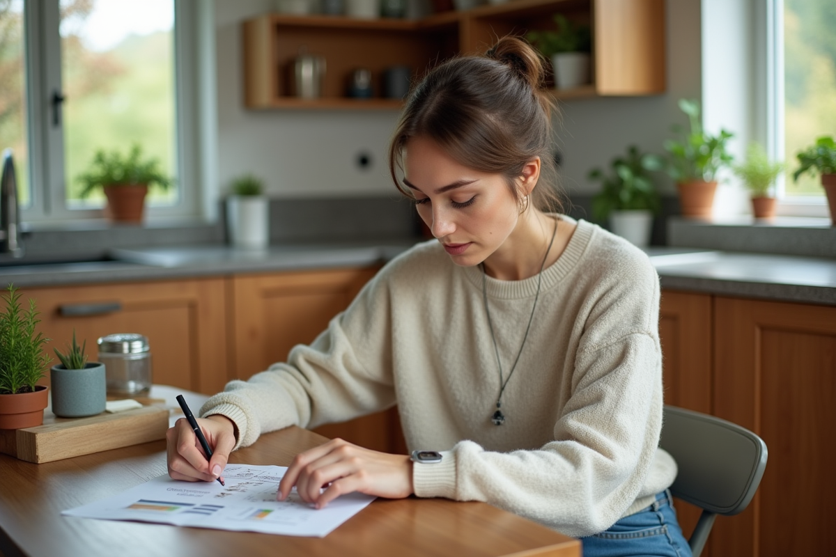 Jeune femme examinant un kit de test de sol à la maison