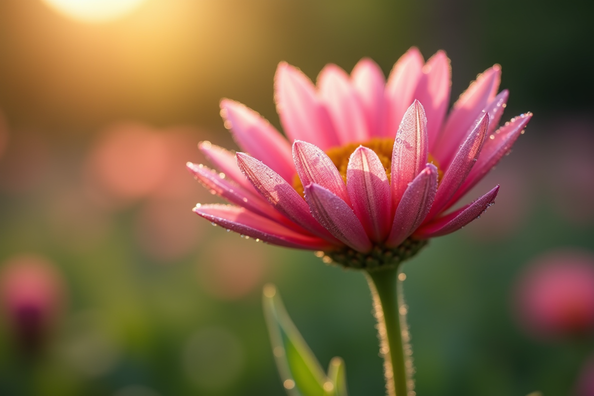 Gros plan d'une fleur de Knautia en floraison au matin