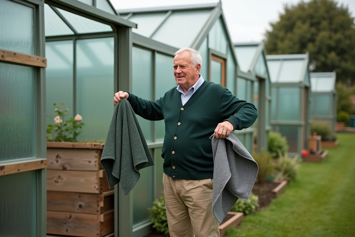Homme comparant deux échantillons de couverture de serre