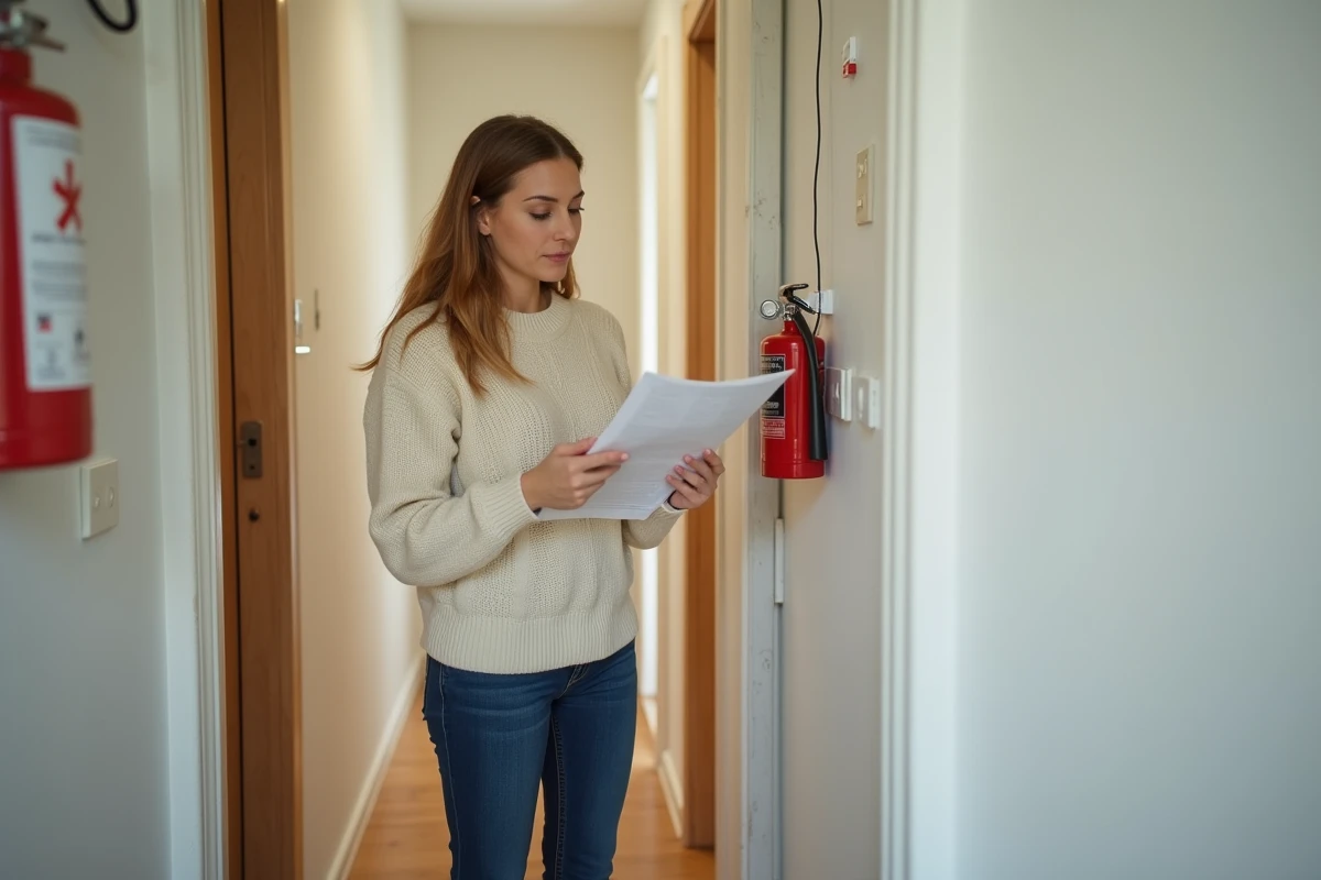 Jeune femme vérifiant une checklist de sécurité incendie