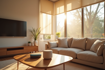 Salon moderne avec hub et lumières connectées